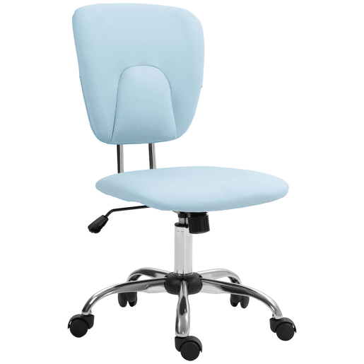 Vinsetto Cadeira de Escritório Cadeira de Escritório Giratória de Couro PU com Altura Ajustável e Função Basculante para Estúdio Dormitório Carga Máxima 120 kg 50x54x87,5-96,5 cm Azul Claro