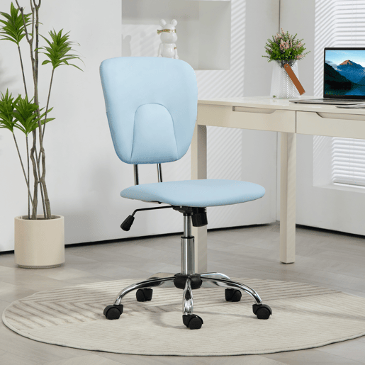 Vinsetto Cadeira de Escritório Cadeira de Escritório Giratória de Couro PU com Altura Ajustável e Função Basculante para Estúdio Dormitório Carga Máxima 120 kg 50x54x87,5-96,5 cm Azul Claro