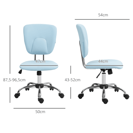 Vinsetto Cadeira de Escritório Cadeira de Escritório Giratória de Couro PU com Altura Ajustável e Função Basculante para Estúdio Dormitório Carga Máxima 120 kg 50x54x87,5-96,5 cm Azul Claro