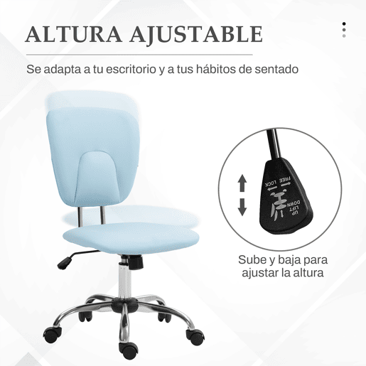 Vinsetto Cadeira de Escritório Cadeira de Escritório Giratória de Couro PU com Altura Ajustável e Função Basculante para Estúdio Dormitório Carga Máxima 120 kg 50x54x87,5-96,5 cm Azul Claro