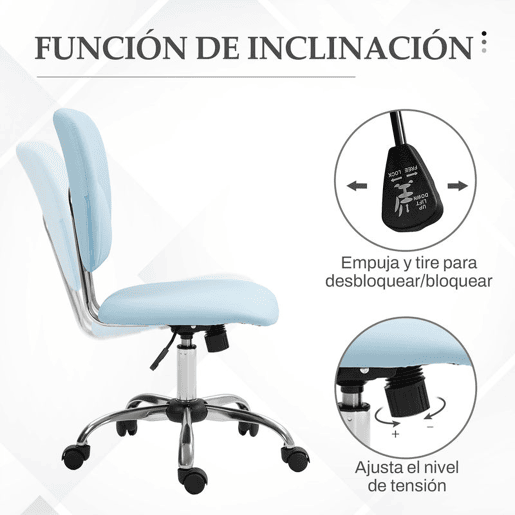 Vinsetto Cadeira de Escritório Cadeira de Escritório Giratória de Couro PU com Altura Ajustável e Função Basculante para Estúdio Dormitório Carga Máxima 120 kg 50x54x87,5-96,5 cm Azul Claro