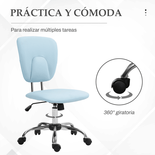 Vinsetto Cadeira de Escritório Cadeira de Escritório Giratória de Couro PU com Altura Ajustável e Função Basculante para Estúdio Dormitório Carga Máxima 120 kg 50x54x87,5-96,5 cm Azul Claro