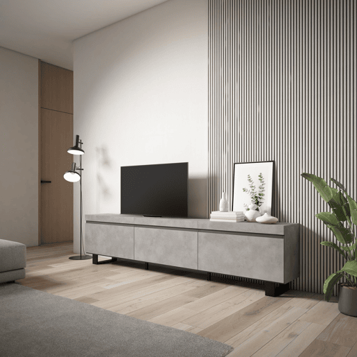 Móvel de TV, Muito espaço de arrumação, 240x35x57cm, Design industrial, Estilo moderno, Cimento Móvel de TV, Muito espaço de arrumação, 240x35x57cm, Design industrial, Estilo moderno, Cimento
