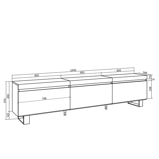 Móvel de TV, Muito espaço de arrumação, 240x35x57cm, Design industrial, Estilo moderno, Cimento Móvel de TV, Muito espaço de arrumação, 240x35x57cm, Design industrial, Estilo moderno, Cimento
