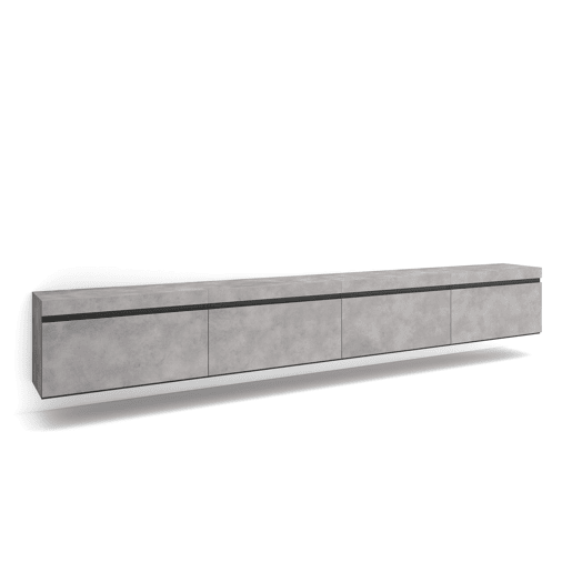 Móvel de TV, Muito espaço de arrumação, 320x35x45cm, TV de grande formato, Suspensos, Estilo moderno, Cimento