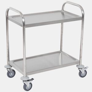 HOMCOM Carrinho Auxiliar com Rodas de Aço Inoxidável Carrinho de Cozinha com 2 Prateleiras e 2 Pegas para Sala de Jantar 70,5x40,5x81 cm Prata