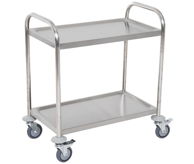 Homcom carrito auxiliar con ruedas de acero inoxidable 80x45x82 cm carrito de cocina con bandejas y 2 brazos carga 100 kg para comedor hotel salón de belleza plata