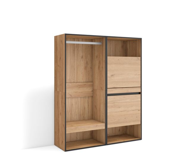 Vestidor abierto, ropa, zapatos, complementos, 120x35x145cm, dormitorio, habitación, zapatero, estilo moderno, roble