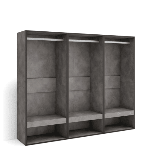 Roupeiro aberto, Guarda-roupa,Armário aberto, 180x35x145cm, Para quarto, dormitório, Barra e Prateleira, Estilo moderno, Cimento