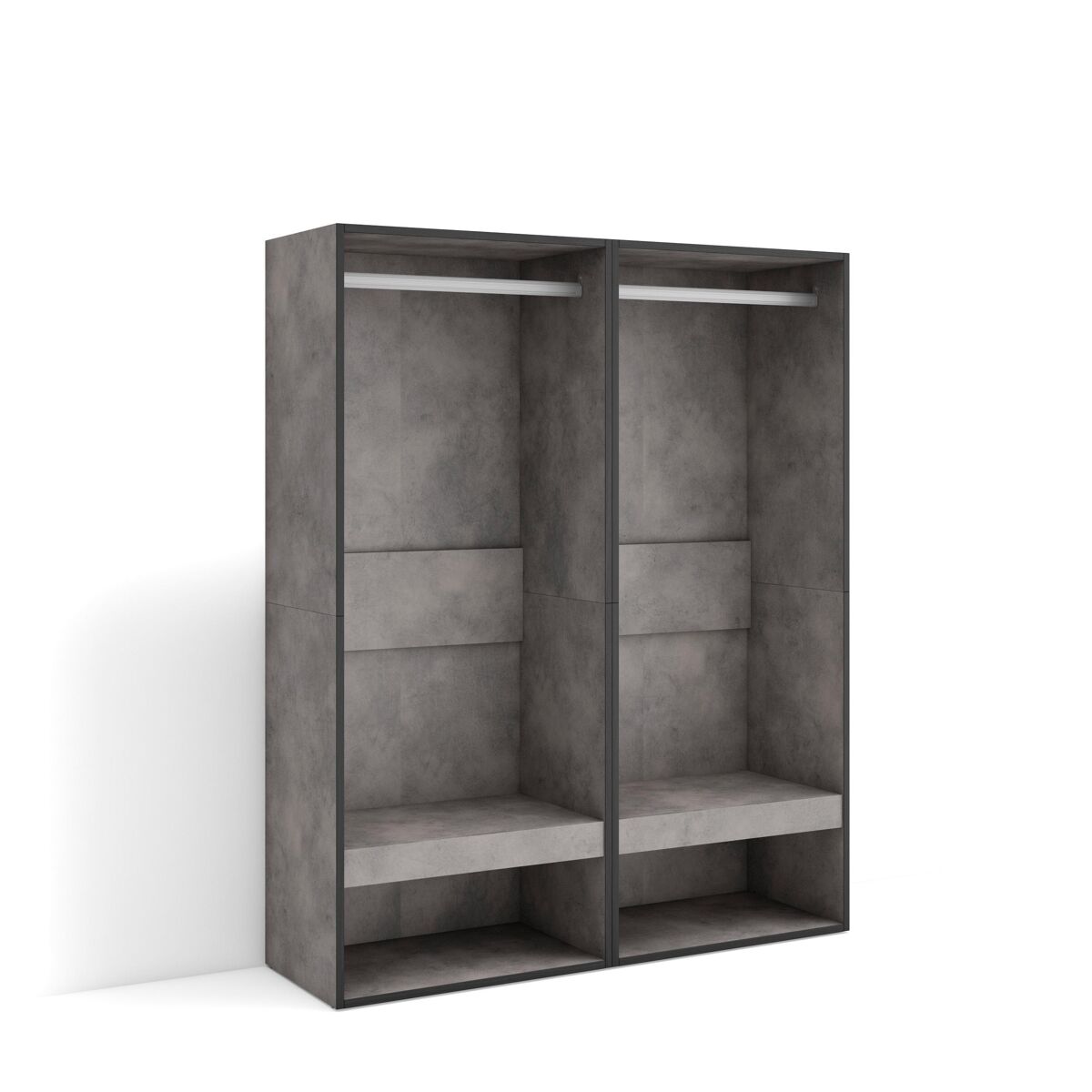 Vestidor abierto, ropa, zapatos, complementos, 120x35x145cm, dormitorio, habitación, armario, perchero, estilo moderno, cemento