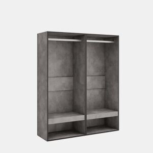 Roupeiro aberto, Guarda-roupa,Armário aberto, 120x35x145cm, Para quarto, dormitório, Barra e Prateleira, Estilo moderno, Cimento