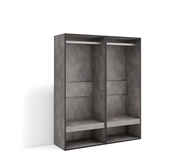 Vestidor abierto, ropa, zapatos, complementos, 120x35x145cm, dormitorio, habitación, armario, perchero, estilo moderno, cemento