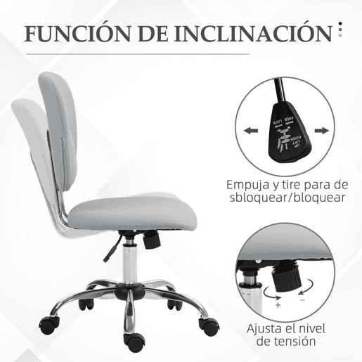 Vinsetto Cadeira de Escritório Cadeira de Escritório Giratória de Couro PU com Altura Ajustável e Função Basculante para Estúdio Dormitório Carga Máxima 120 kg 50x54x87,5-96,5 cm Cinza Claro