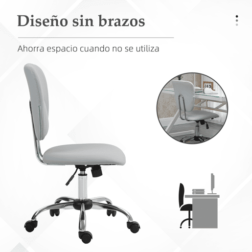 Vinsetto Cadeira de Escritório Cadeira de Escritório Giratória de Couro PU com Altura Ajustável e Função Basculante para Estúdio Dormitório Carga Máxima 120 kg 50x54x87,5-96,5 cm Cinza Claro