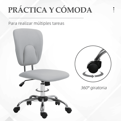 Vinsetto Cadeira de Escritório Cadeira de Escritório Giratória de Couro PU com Altura Ajustável e Função Basculante para Estúdio Dormitório Carga Máxima 120 kg 50x54x87,5-96,5 cm Cinza Claro
