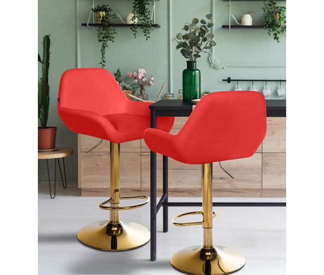 Taburete de bar braga en polipiel con base dorada simil cuero rojo 52x51x89 cm