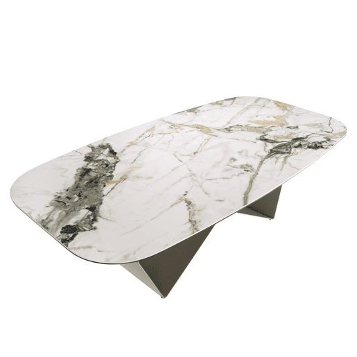 ANGEL CERDA Mesa de jantar retangular em mármore porcelânico e aço cor de champanhe