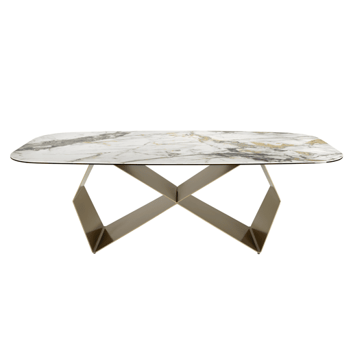 ANGEL CERDA Mesa de jantar retangular em mármore porcelânico e aço cor de champanhe