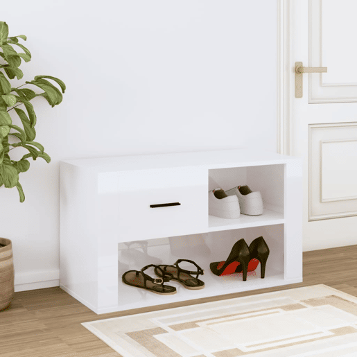 vidaXL Sapateira 80x35x45 cm derivados de madeira branco brilhante vidaXL Sapateira 80x35x45 cm derivados de madeira branco brilhante