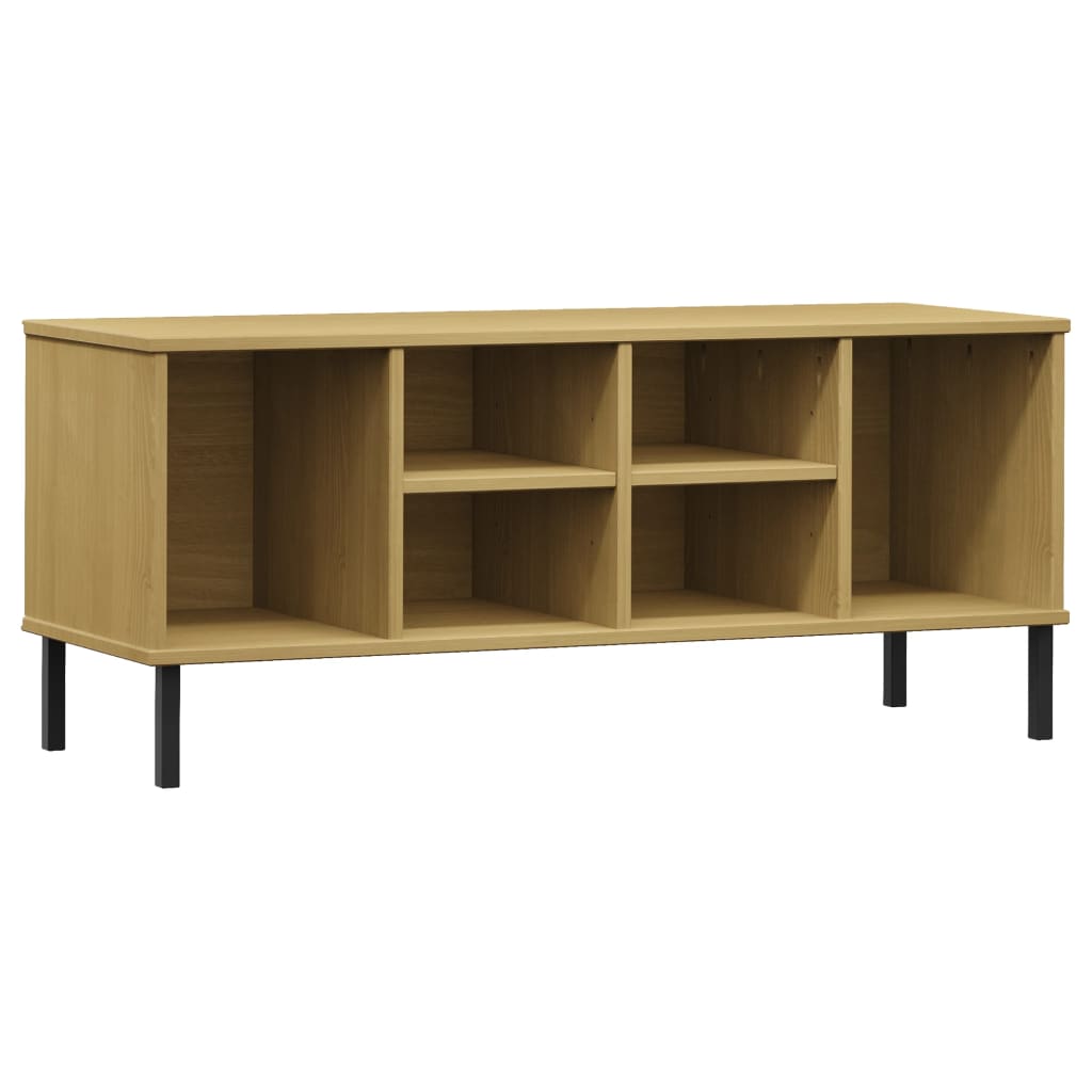 Vidaxl zapatero patas de metal oslo madera maciza marrón 106x35x45 cm