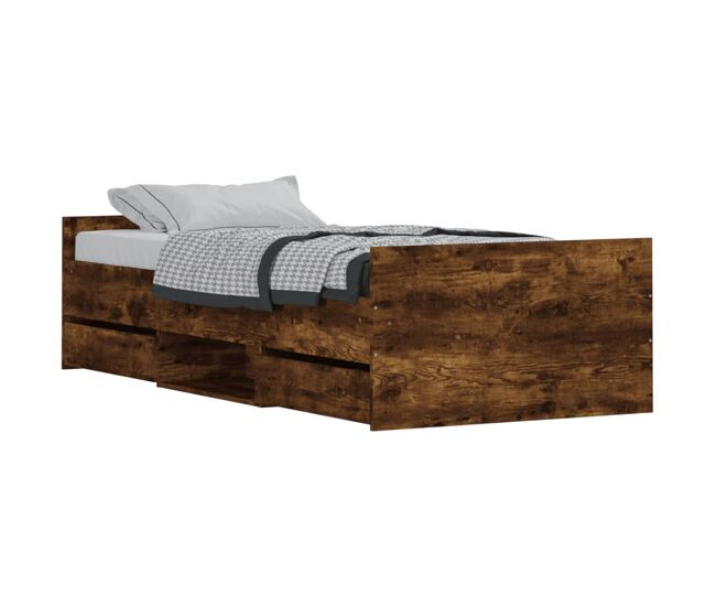 Estructura de cama con cabecero piecero roble ahumado 90x190cm