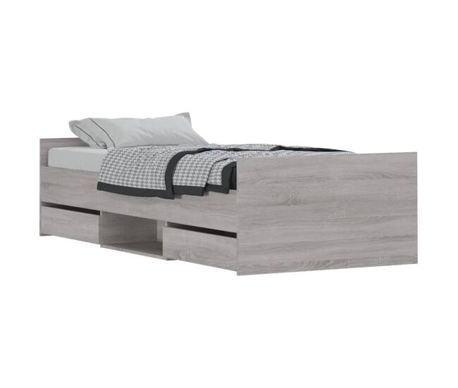 Estructura de cama con cabecero piecero gris sonoma 90x190 cm
