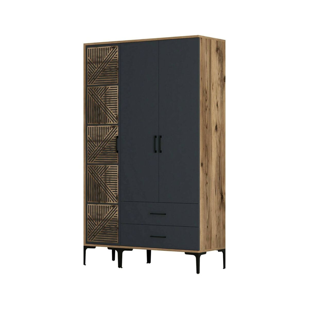 Armário de 3 portas com efeito madeira 120 Negro/ Madera