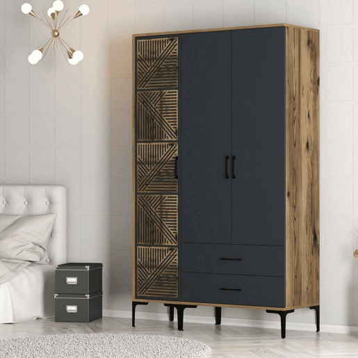 Armário de 3 portas com efeito madeira