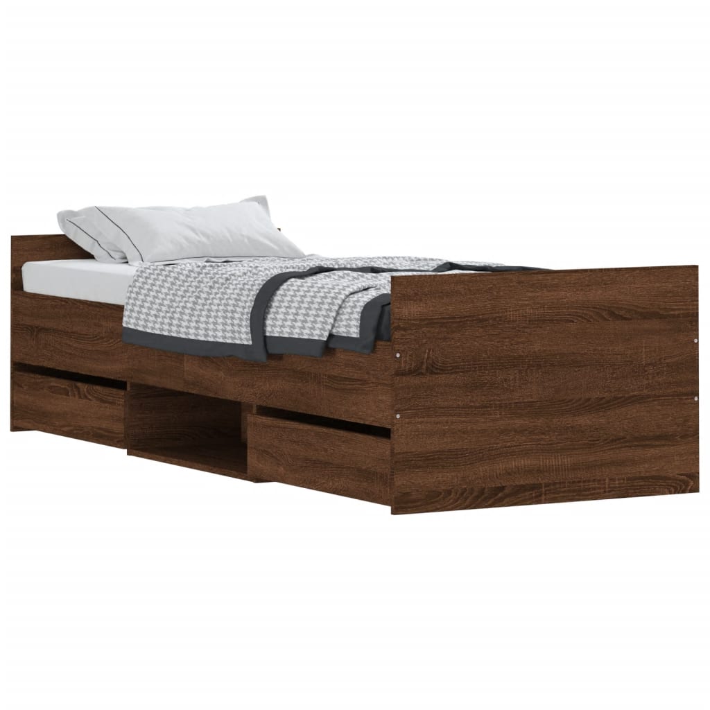 Estructura de cama con cabecero piecero roble marrón 75x190 cm