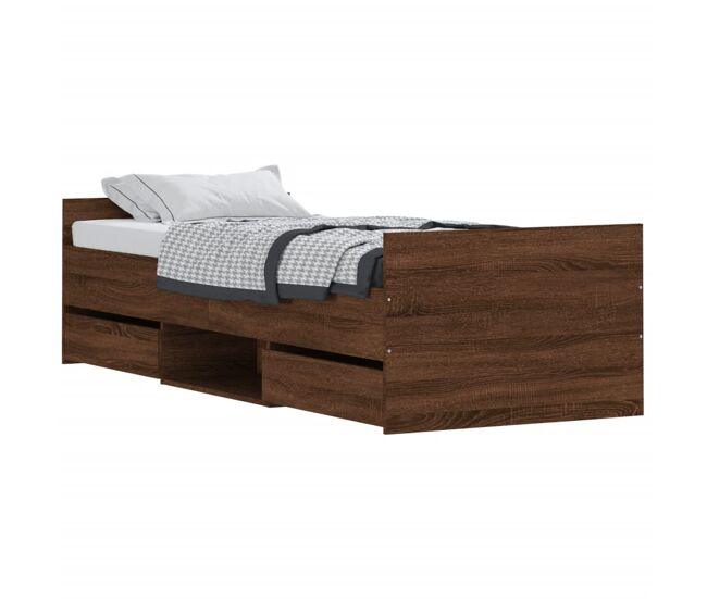Estructura de cama con cabecero piecero roble marrón 75x190 cm