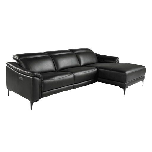 ANGEL CERDA Sofá chaise longue direito em couro preto