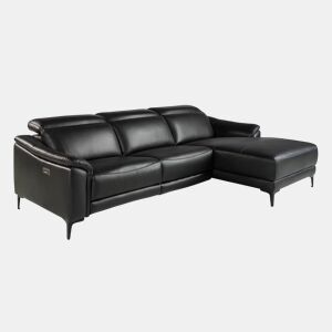 ANGEL CERDA Sofá chaise longue direito em couro preto