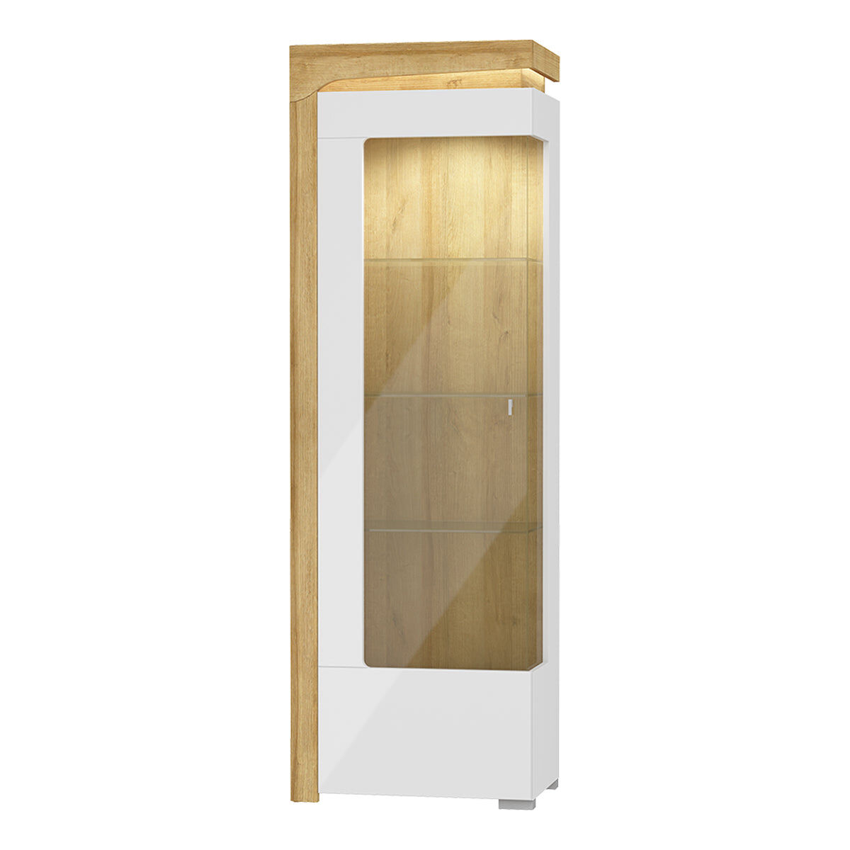 Vitrina 1 puerta apertura a la izquierda con led teo blanco y madera