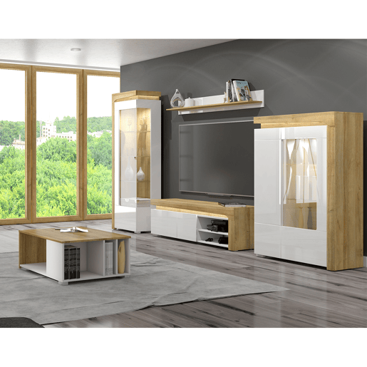 Vitrine 1 porte ouverture gauche LED inclus Teo Blanc et Bois