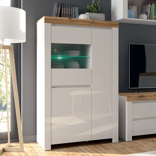 Vitrina de 3 portas Hella Branco e Madeira Vitrina de 3 portas Hella Branco e Madeira