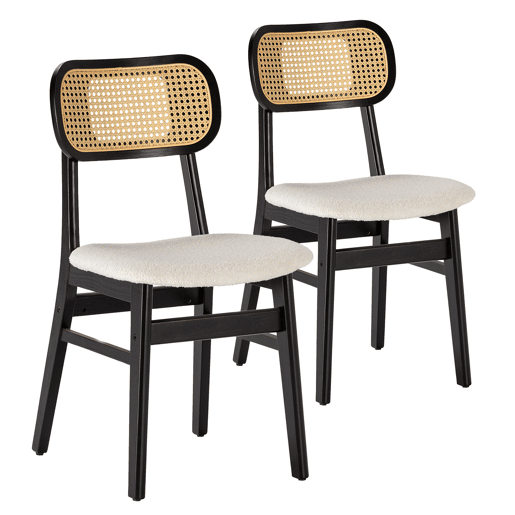 Pack de 2 cadeiras Boira Preta com Tecido ovelha e rattan sintético