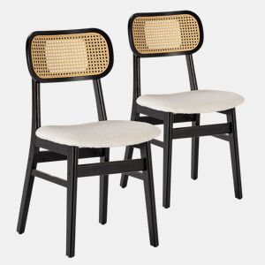 Pack de 2 cadeiras Boira Preta com Tecido ovelha e rattan sintético