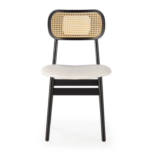 Pack de 2 cadeiras Boira Preta com Tecido ovelha e rattan sintético