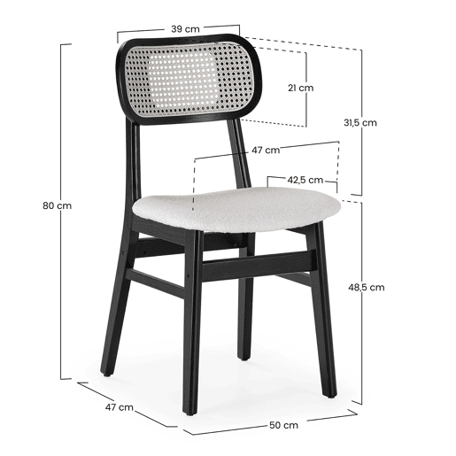 Pack de 2 cadeiras Boira Preta com Tecido ovelha e rattan sintético
