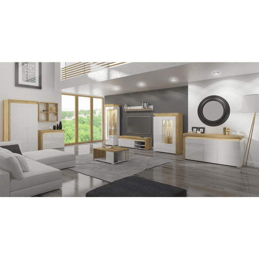 Vitrina 2 portas direita LED incluída Teo Branco e Madeira