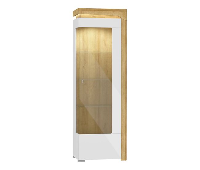 Vitrina 1 puerta apertura a la derecha con led teo blanco y madera