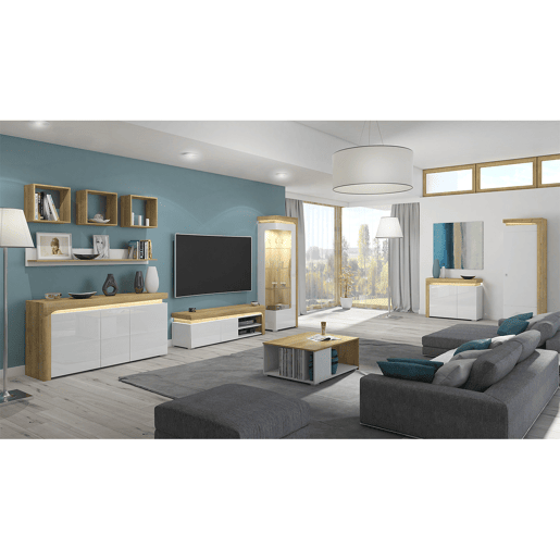 Vitrine 1 porte ouverture droite LED inclus Teo Blanc et Bois