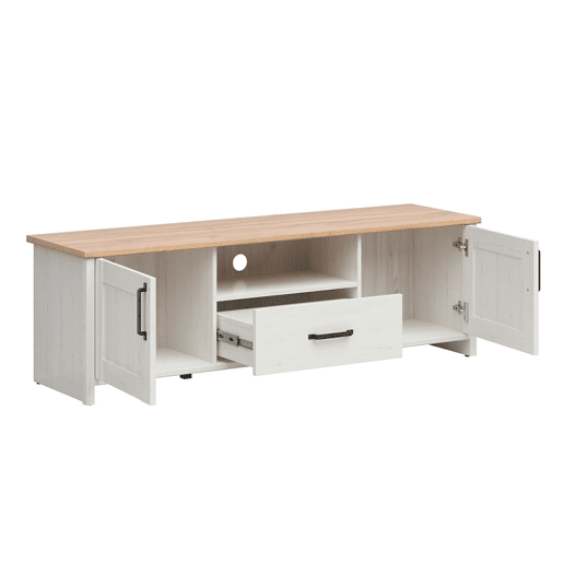 Móvel para televisão com 2 portas e 1 gaveta 160 cm Aksel Branco e Madeira