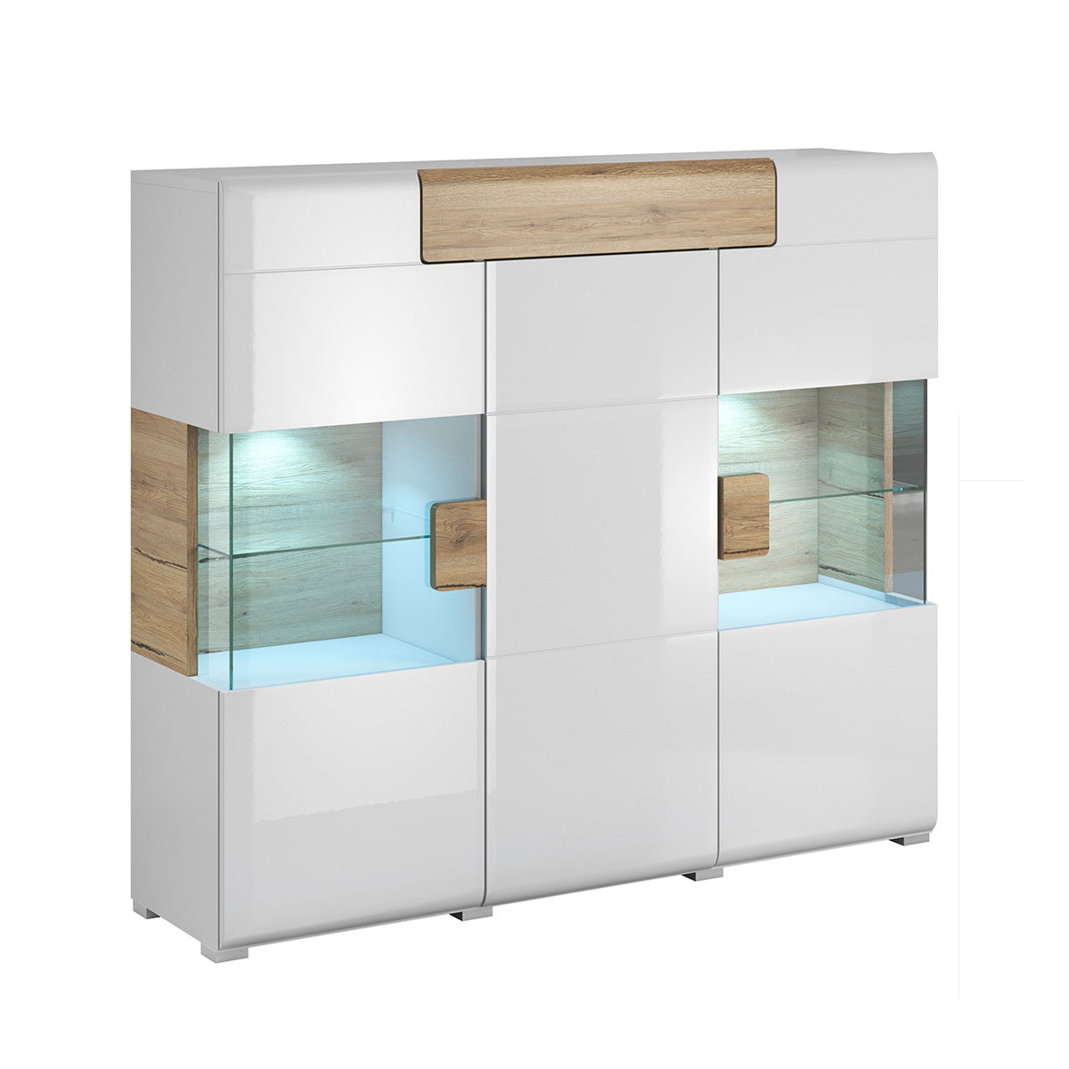Aparador 3 puertas 1 cajón con LED Jules 147 Blanco/ Madera