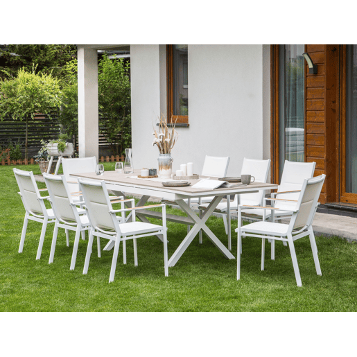 Mesa de refeição de jardim extensível FANES 184242 cm 90 cm Metal Branco Mesa de refeição de jardim extensível FANES 184242 cm 90 cm Metal Branco