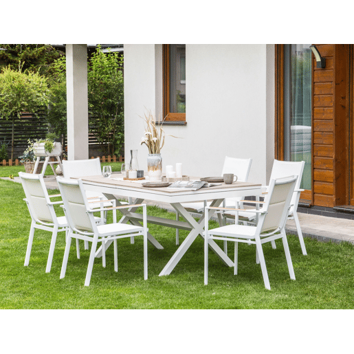 Mesa de refeição de jardim extensível FANES 184242 cm 90 cm Metal Branco Mesa de refeição de jardim extensível FANES 184242 cm 90 cm Metal Branco
