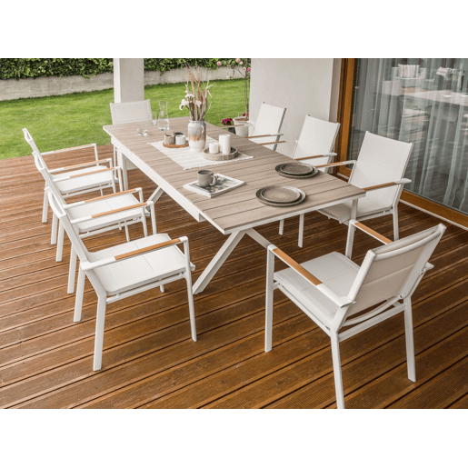 Mesa de refeição de jardim extensível FANES 184242 cm 90 cm Metal Branco Mesa de refeição de jardim extensível FANES 184242 cm 90 cm Metal Branco