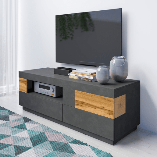 Móvel TV 1 porta 2 gavetas 160 cm Andrea Cinzento antracite e Madeira