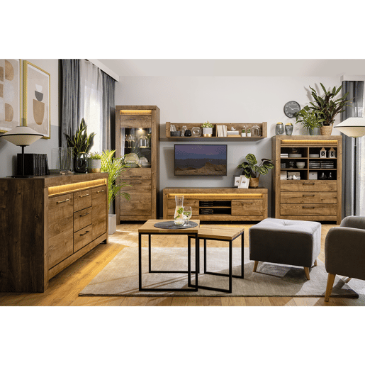 Aparador Amaury Wood 2 portas com 3 gavetas LED incluída