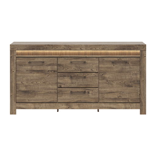 Aparador Amaury Wood 2 portas com 3 gavetas LED incluída